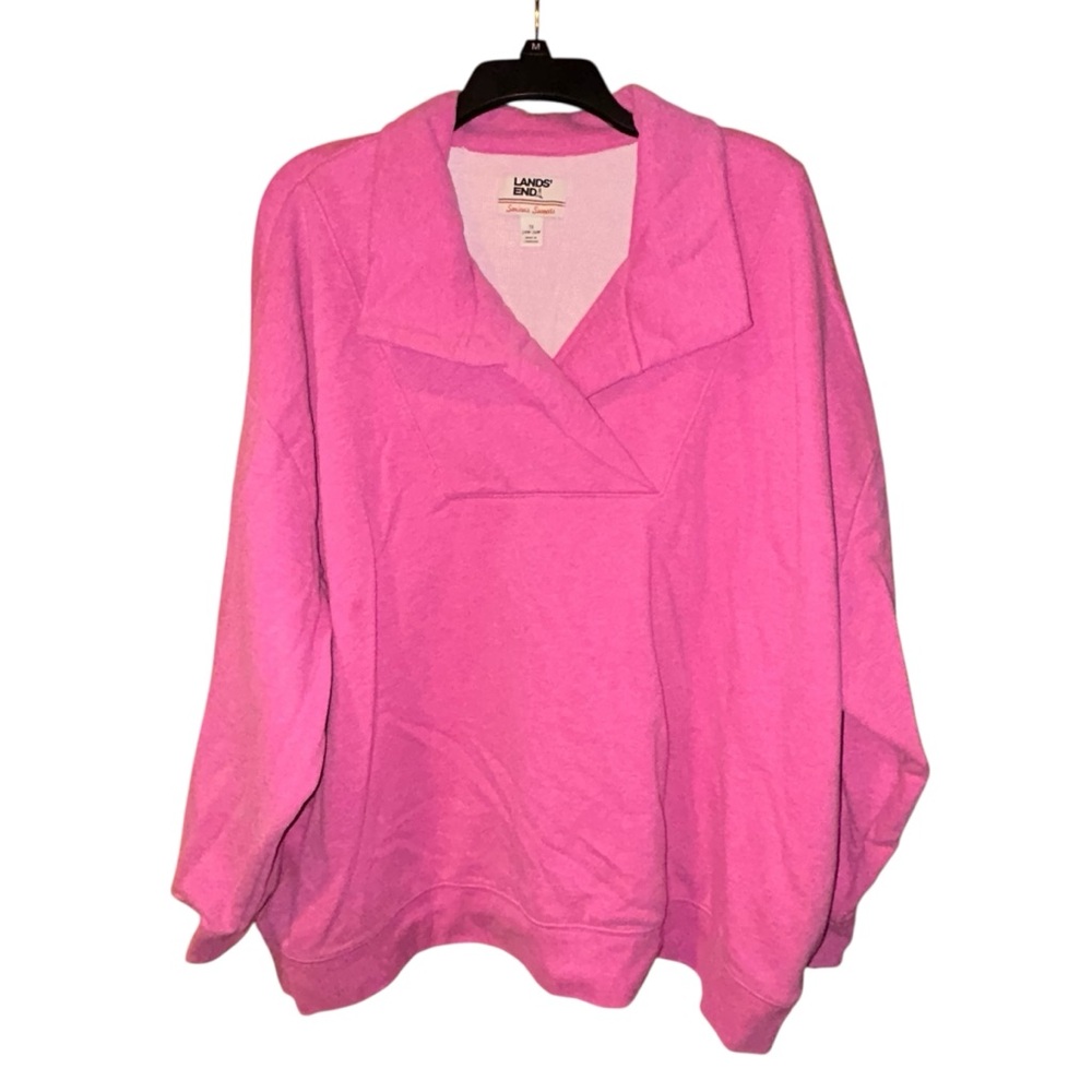 Lands End Serious Sweats Womens Plus Pink Collared Pullover Sweatshirt 3X Cozy
